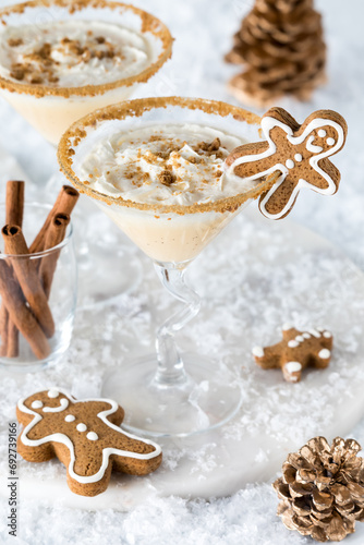 Refreshing gingerbread martinis with whip cream and cookie crumbs.