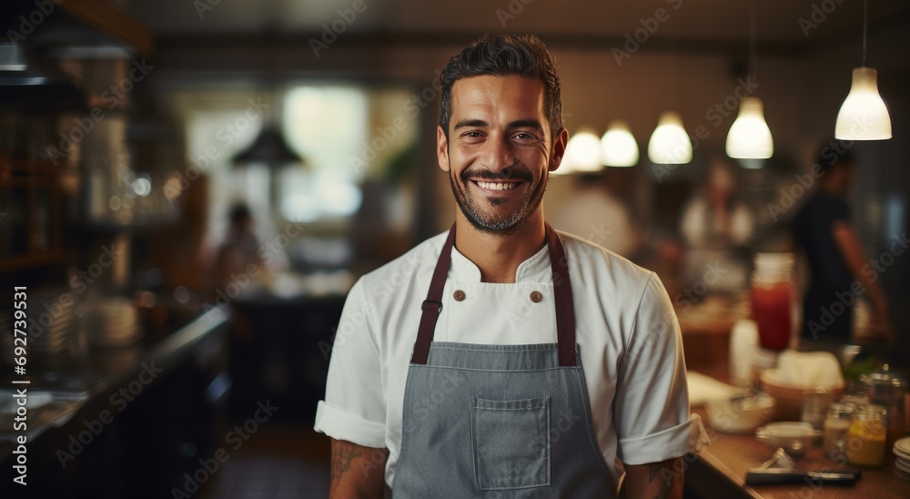 Fototapeta premium a portrait of a chef standing in the kitchen