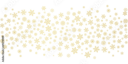 Christmas snowflakes background. Winter gold snow falling minimal decoration, greeting card. Noel subtle backdrop. Vector illustration