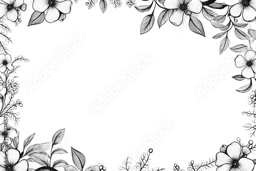Black and white floral frame with central copy space