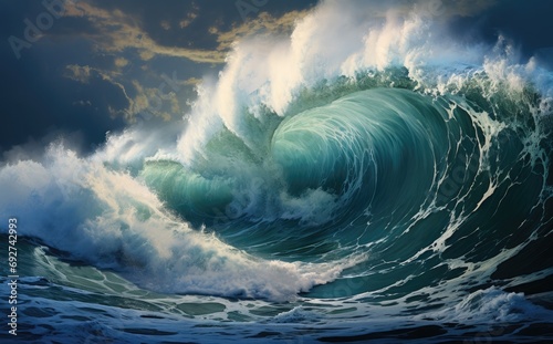 an ocean scene with large waves crashing over