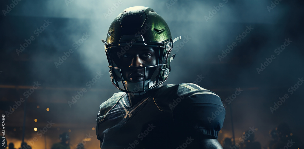 football player on a helmet carrying the ball
