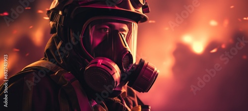 firefighter in gloves and vests in the dark