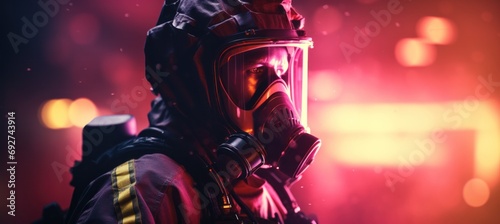 firefighter in gloves and vests in the dark