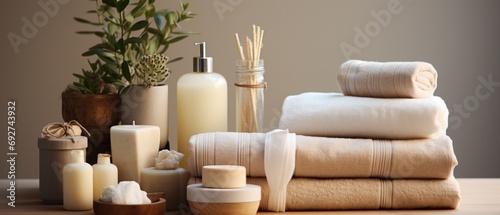 five products with towels, towels, and soap