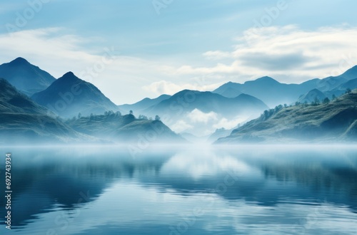 fog on a lake and mountains