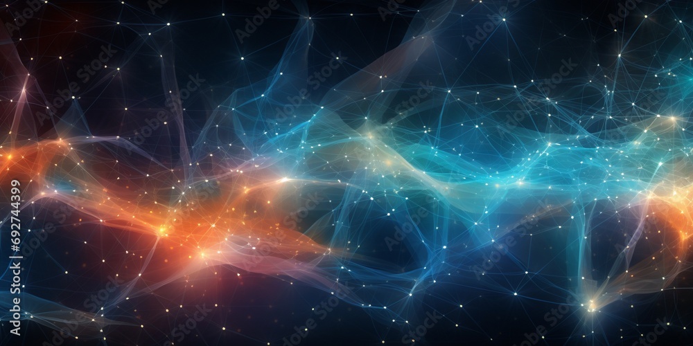 abstract fibers neural networks blue background - obrazy, fototapety, plakaty 