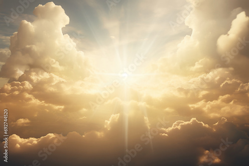 The dazzling golden holy light of heaven. AI generative