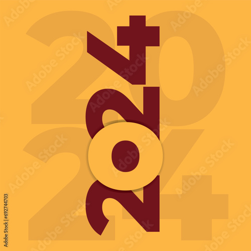 Happy new year 2024 design. With colorful truncated number illustrations. Premium vector design for poster, banner, greeting and new year 2024 celebration.