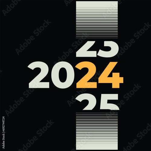 Happy new year 2024 design. With colorful truncated number illustrations. Premium vector design for poster, banner, greeting and new year 2024 celebration.
