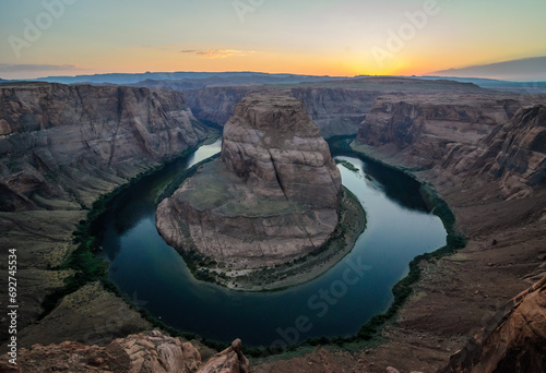 Horse Shoe bend near Page Arizona during sunset on summer evening