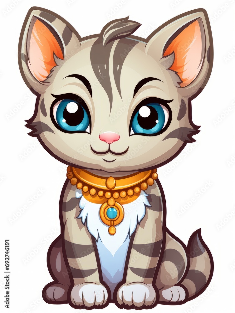 Cartoon sticker sweet kitten dressed in Indian costume, AI