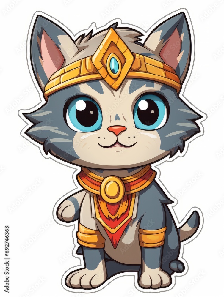 Cartoon sticker sweet kitten dressed in Indian costume, AI