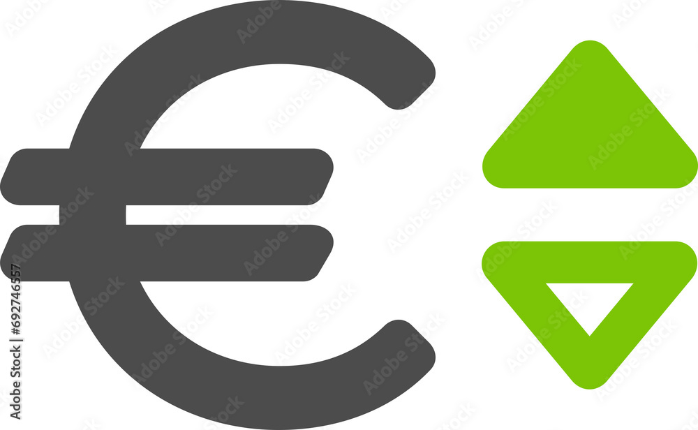 European euro, EUR with up arrow currency exchange rate European euro, EUR with up arrow currency exchange rate