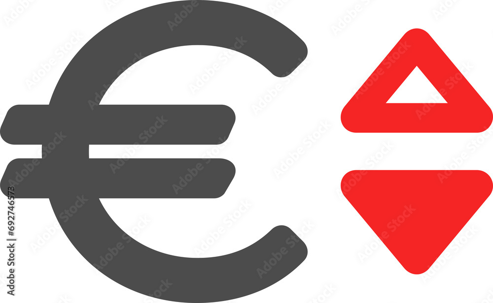 European euro, EUR with down arrow currency exchange rate European euro, EUR with down arrow currency exchange rate