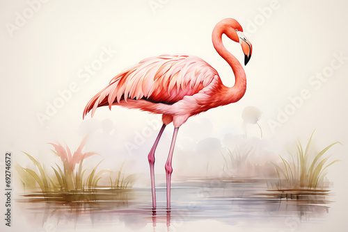 Elegant Flamingo Amidst a Colorful Watercolor Landscape