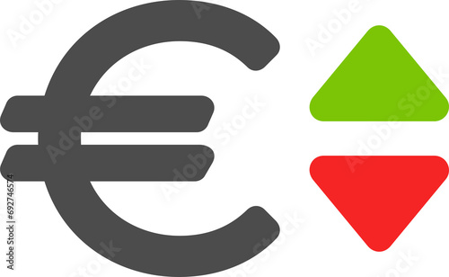 European euro, EUR with up and down arrow currency exchange rate photo