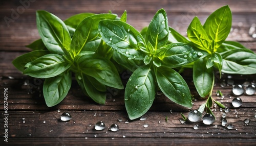 Culinary herbs in macro texture - fresh basil, oregano, rosemary with dew, vibrant foliage, herbal garden, divided sections