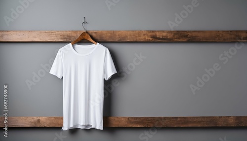 Contemporary style in closet - detailed white t-shirt mockup, modern interior photo