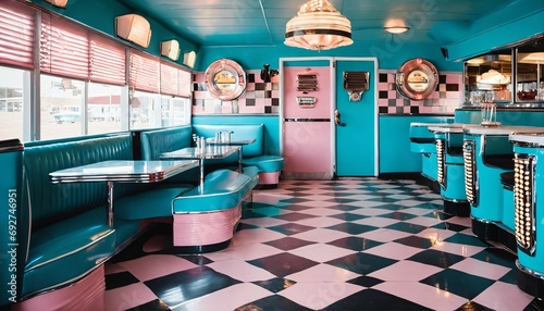 Retro 1950s American diner interior - vintage style, nostalgic feel photo