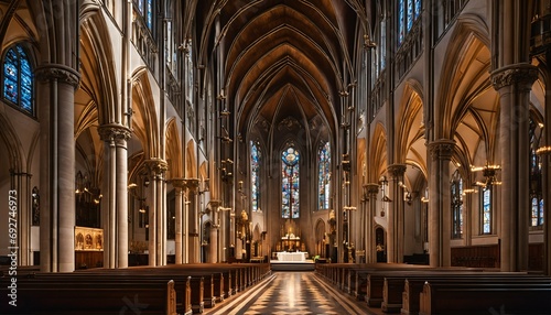 Spiritual ambiance of a Catholic church interior - religious architecture  sacred space