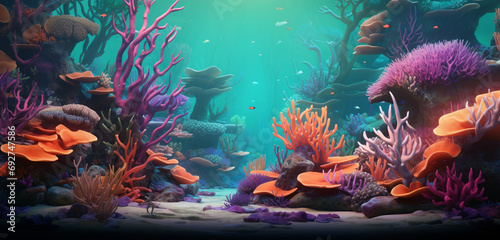 An intricate 3D wall texture resembling a detailed, underwater coral reef scene in vibrant colors. 8k, photo