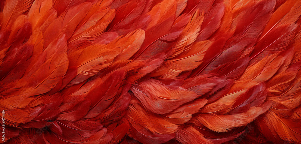 An ultra-high-definition image of a 3D wall texture with a fiery, phoenix feather pattern in red and gold. 8k,