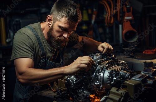 repair shop mechanic fixing the cars engine