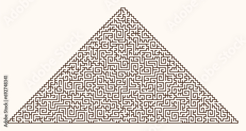 Pyramid (Triangle) shaped labyrinth (maze) design. Vector graphic illustration of maze (labyrinth) game with difficult exit.