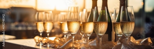 some bottles of champagne are sitting on a table