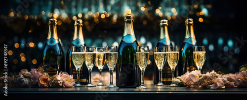 some bottles of champagne are sitting on a table