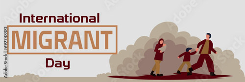 Banner for International Day of Migrants with drawn refugees