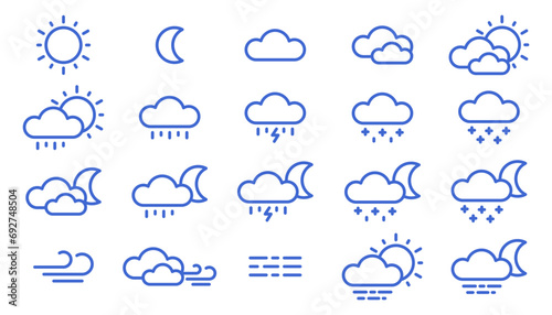Set of icons for weather forecast app on white background