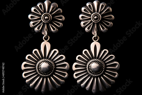 Navajo Silver Concho Earrings - Native American (Navajo) - Earrings featuring silver conchos, often stamped with intricate designs, rooted in Navajo silversmithing traditions photo