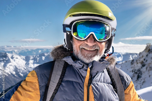 sciatore con casco e occhiali anziano uomo   photo