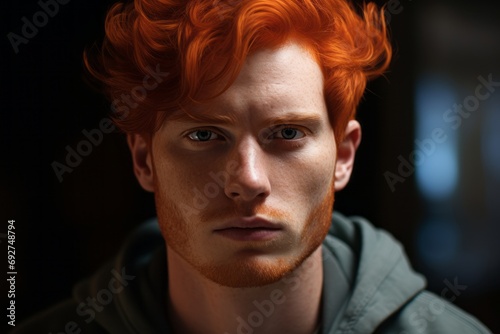 Handsome young guy with red hair close-up