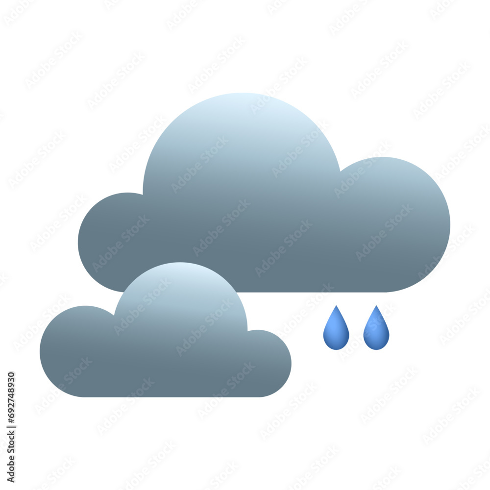 Icon of clouds with rain drops for weather forecast app on white background Icon of clouds with rain drops for weather forecast app on white background