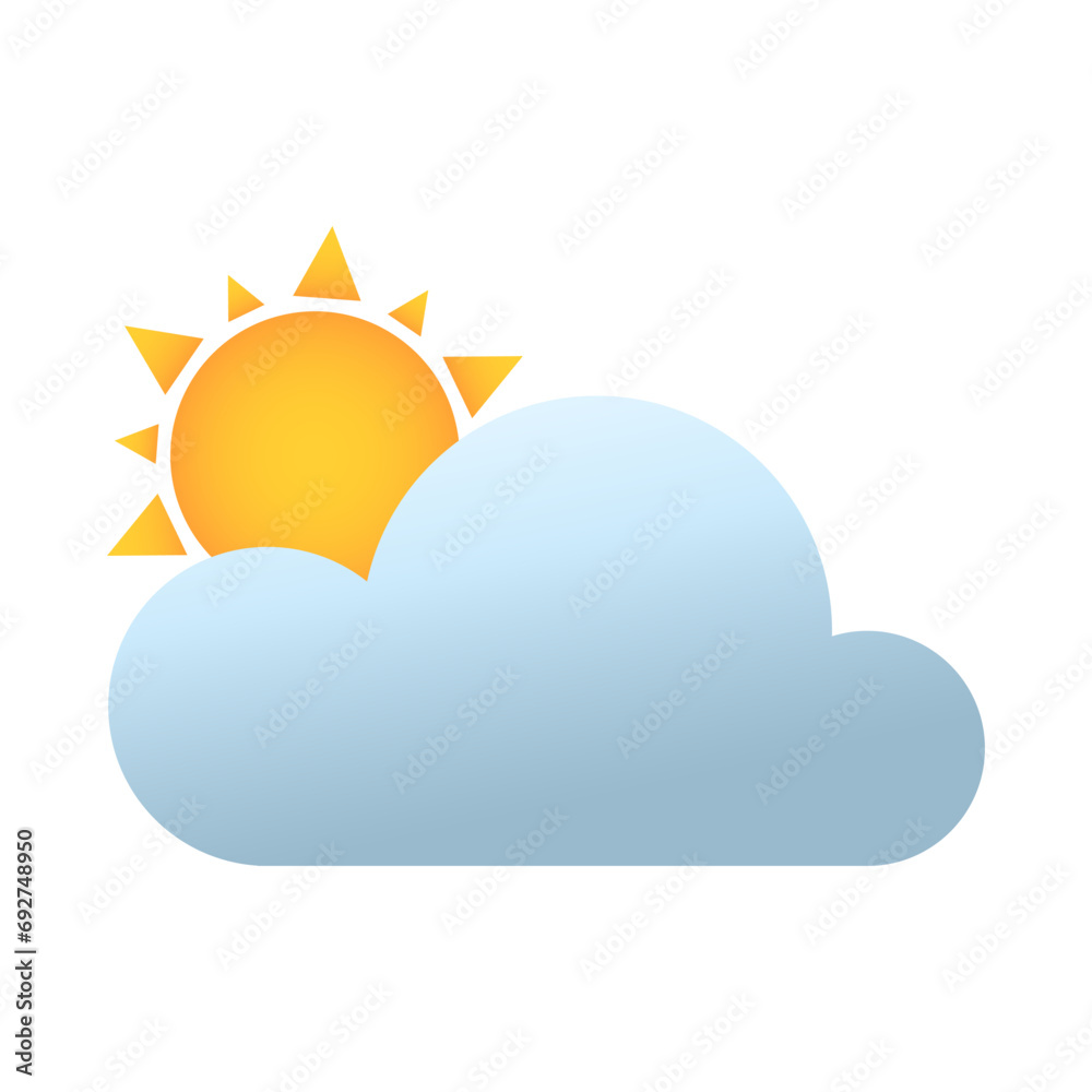 Icon of sun with cloud for weather forecast app on white background Icon of sun with cloud for weather forecast app on white background