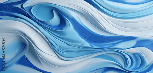 A detailed view of a 3D wall texture with an abstract, swirling marble design in shades of blue and white. 8k,