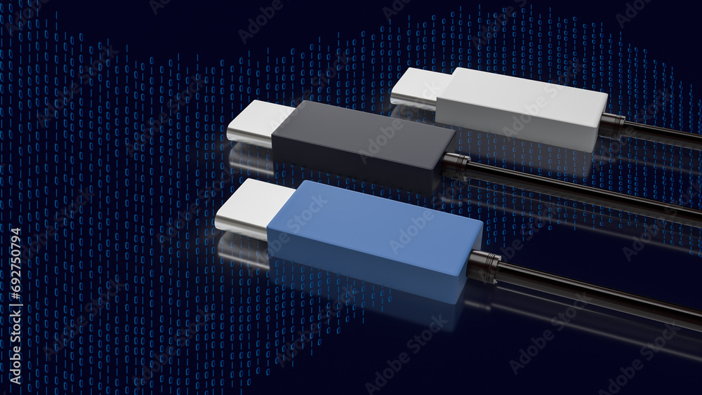 The usb Type c cable for technology concept 3d rendering. - obrazy, fototapety, plakaty 