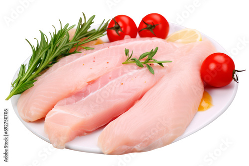 Fresh chicken breast on a plate, isolated on transparent background