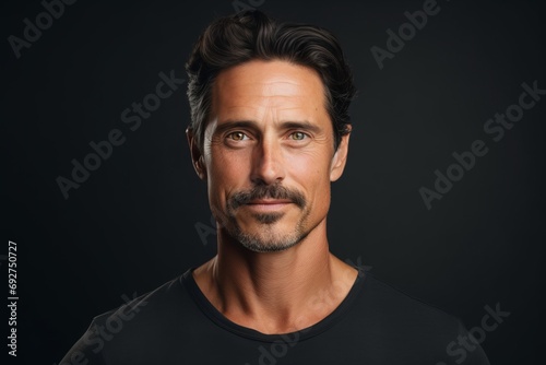 Portrait of a handsome mature man on a dark background. Men's beauty, fashion.