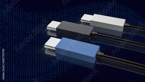 The usb Type c cable for technology concept 3d rendering.
