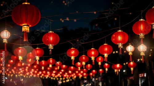 chinese lanterns in the temple, Seamless Animation Video Background in 4K Resolution	 photo