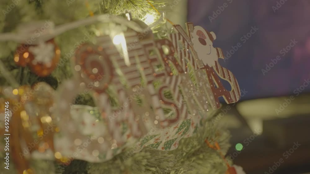 High quality low light no noise Slog3 footage from Sony A7Siii of Christmas tree, lights for colour grading practice and short projects_008