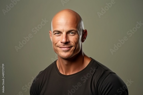 Portrait of a bald man in a black t-shirt. photo