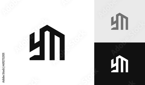 Letter YM initial with house shape logo design