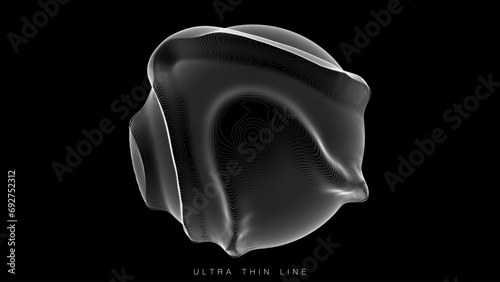 Ultra thin line fluid geometry. Dynamic vector distorted spheres.