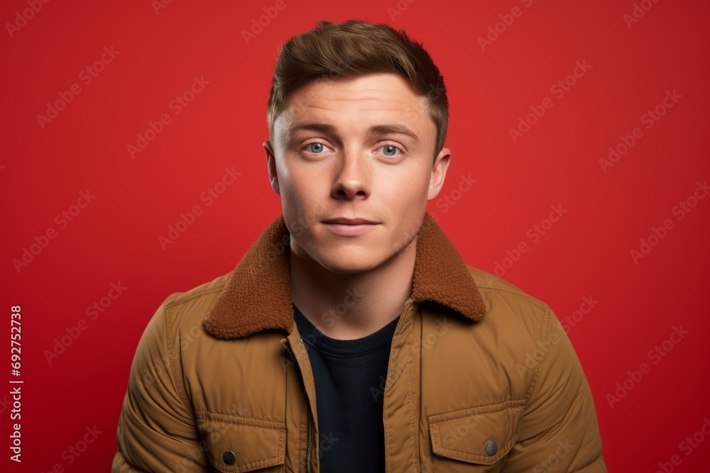 Portrait of a young man on a red background. Men's beauty, fashion. Portrait of a young man on a red background. Men's beauty, fashion.