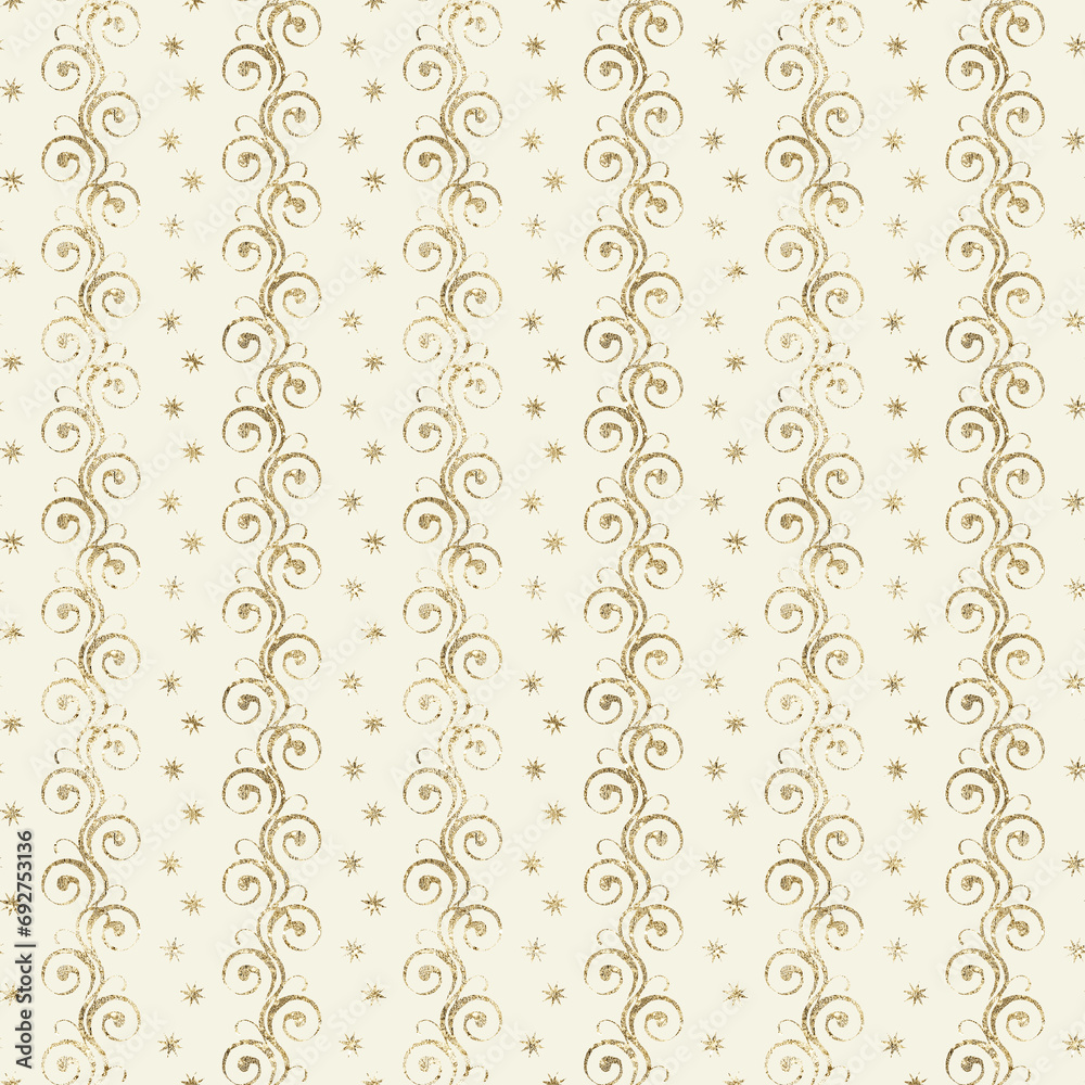 Golden oriental pattern. Seamless pattern on ivory background.